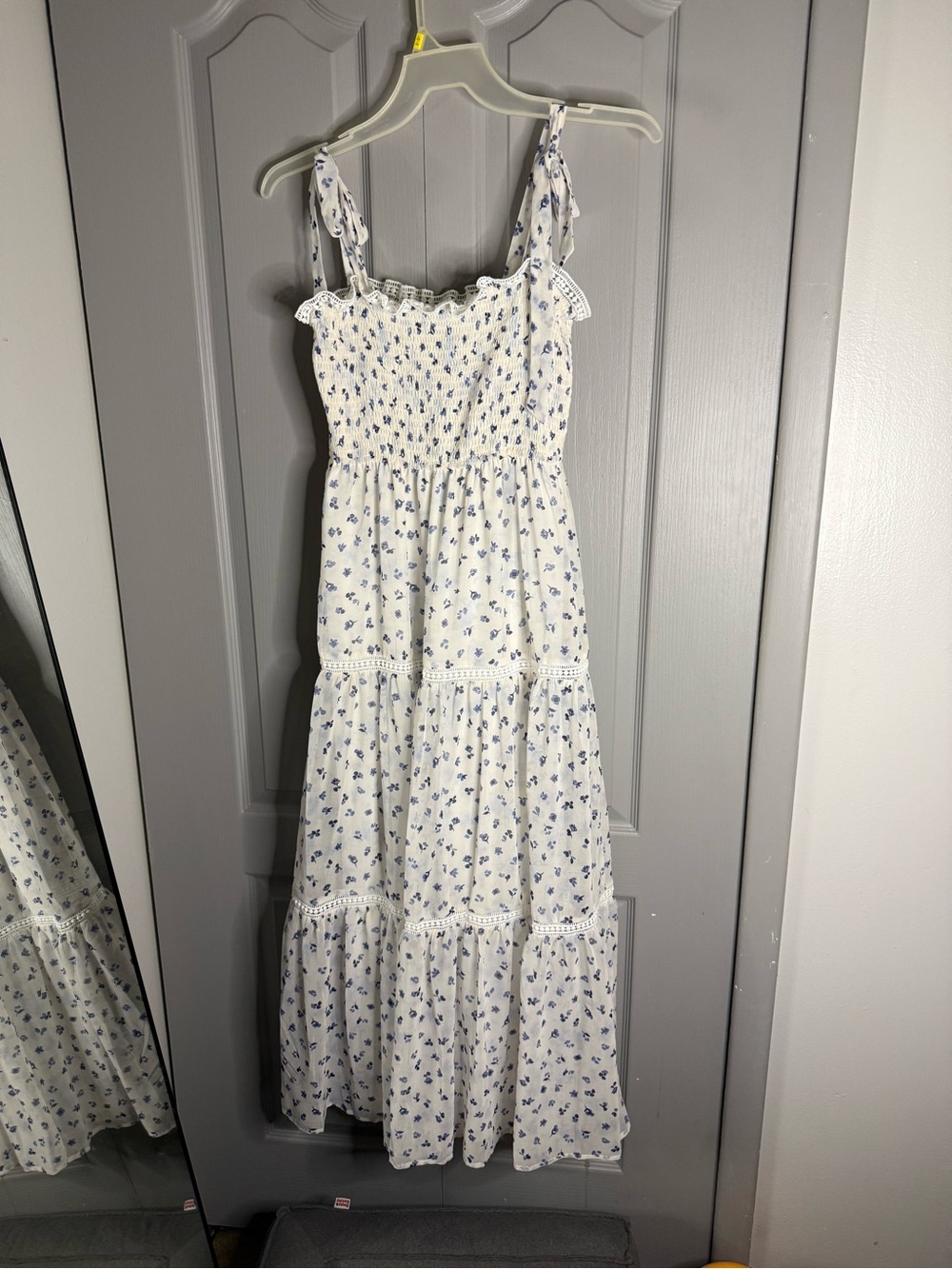 Lulu's White Maxi Dress with Blue Floral Accents